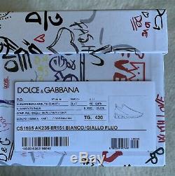 HOT auth DOLCE & GABBANA White SORRENTO withGreen Melt SNEAKERS sz 42 EUR 9 US