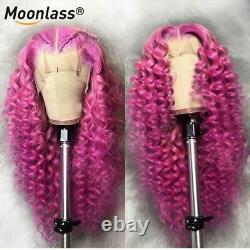 Hot Pink Curly Lace Front Human Hair Wigs Transparent Women Remy 4x4 Closure Wig
